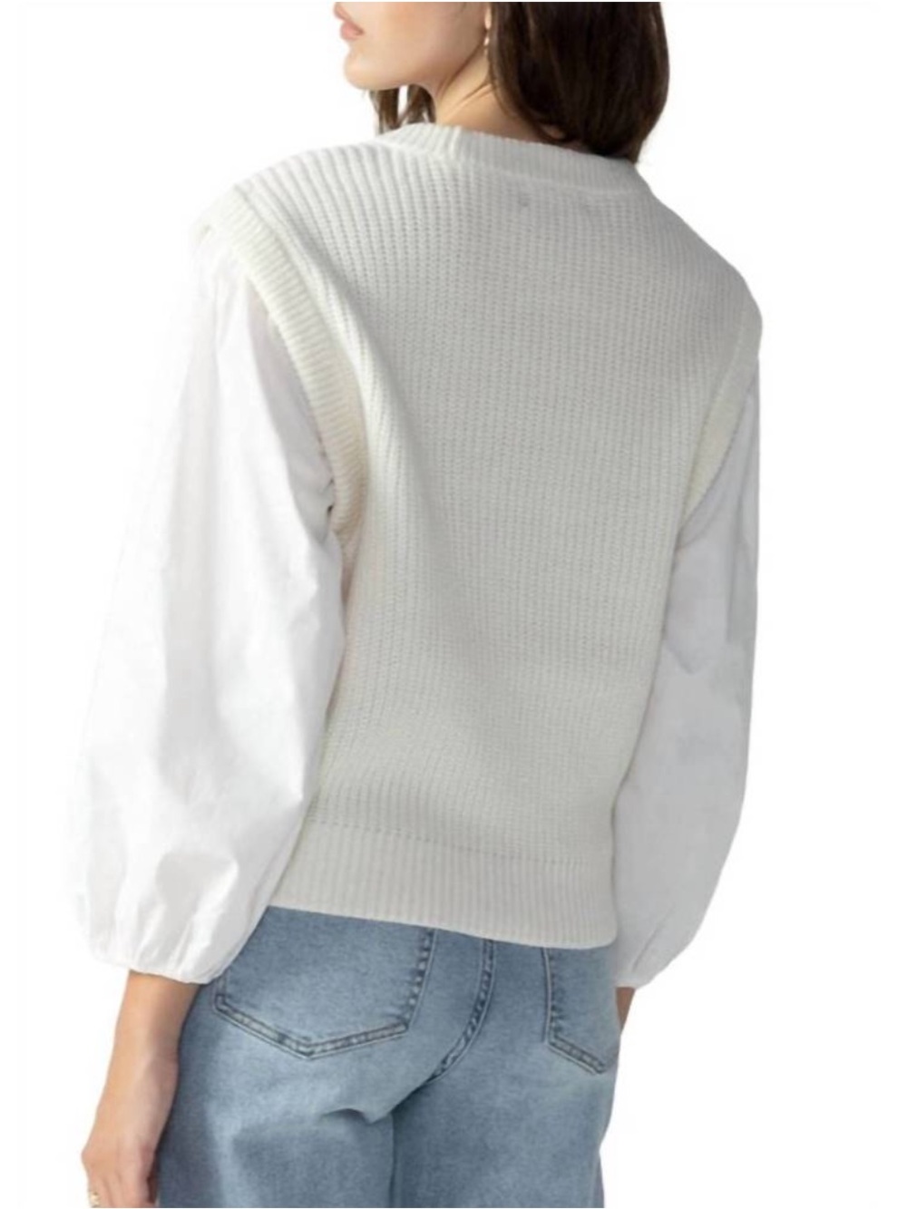 SANCTUARY Two Become One Sweater Cream White Pullover Sweater Vest Shirt Small - Picture 3 of 10